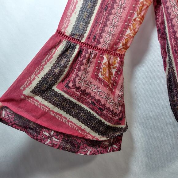 Knox Rose Boho Peasant Sheer Bell Sleeve Blouse Top Size L - Picture 5 of 8